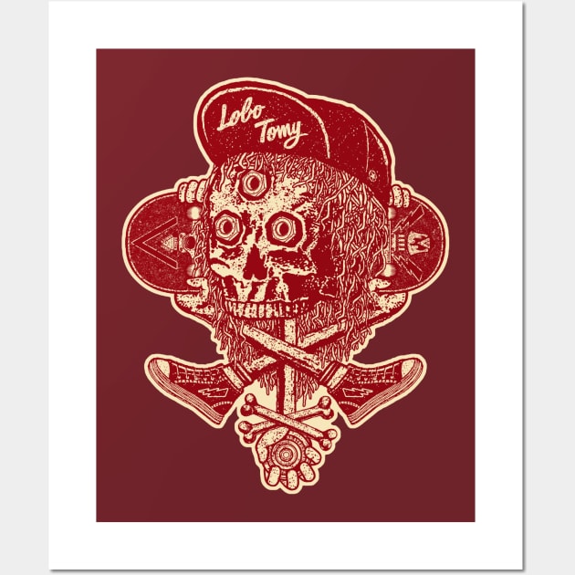 SKATEBOARD SKULL (red edition) By Lobo Tomy T-Shirt Wall Art by boozecruisecrew